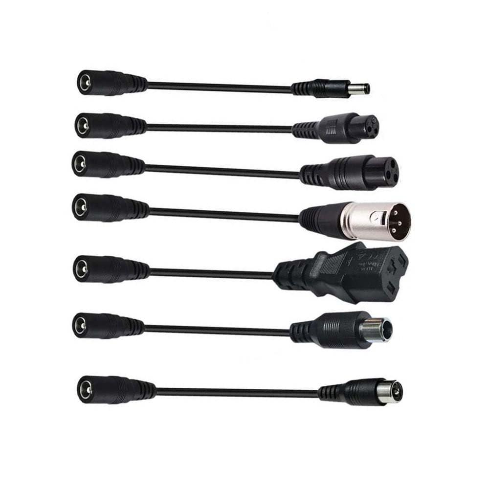 Electric Bikes Balance Bikes Scooter Charger Adapter Cable Set, 15cm, 7-in-1 DC Connector Kit with 5.5mm x 2.1mm Female to 5.5mm x 2.5mm/8.0mm x 1.6mm/XLR Male/M12/M16/RCA/3 Prong Plug Male Adapters