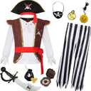 Gorkonpy Pirate Costume Kids Toddler Boys Pirate Costume with Hat and Accessories (5-7 Years)