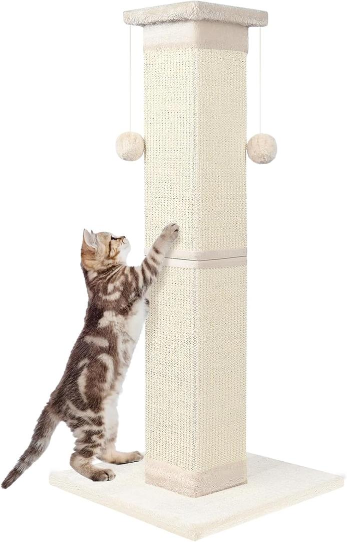 SOCATER Cat Scratching Post 33 Inch Nature Sisal Cat Scratch Post for Indoor Cats, Large Cat Scratcher Protect Your Furniture, for All Breeds (white)