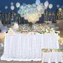 14ft White Tulle Table Skirt with Led Light White Ruffle Tutu Table Cloth for Rectangle Round Tables for for Wedding Birthday Party Baby Shower Cake Dessert Buffet Banquet Table Decorations