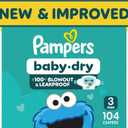 Pampers Baby Dry Ultra Cushiony Diapers, Size 3 (13-26 lbs), 104 Count, Up to 100% Leakproof 