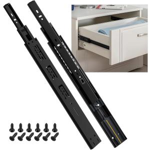 SHUHANG 1 Pair Soft Close Drawer Slides Rail 24 Inch Ball Bearing Full Extension 100 LB Capacity Heavy Duty Kitchen File Cabinet Dresser Trash Can Side Mount Glide Guide Track Black