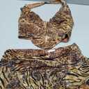 SHENHE Women's 2 Piece Skirt Sets Y2k Rave Outfits Summer Leopard Halter Top Ruffle Mini Skirt Sets Going Out Dress (Brown, XXS)