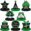 Yexiya 8 Pcs Black and Green Birthday Centerpiece Table Decoration, Happy Birthday Honeycomb Centerpieces Honeycomb Table Toppers for Men Women Party Supplies
