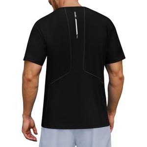 Men's UPF 50+ Sun Protection Athletic Shirts Short Sleeve Running Workout Gym Tshirts Quick Dry Swim Shirt for Rash Guard (Large, Black)