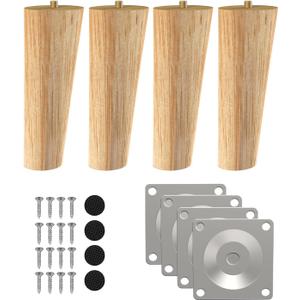 Wood Furniture Legs, 6 inch Solid Wood Sofa Legs Pack of 4 Round Couch Legs Replacement Legs for Sofa Dresser Coffee Table Cabinet Bed Home DIY (6"/15cm Slant) (6"x2.3")