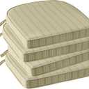 Outdoor Round Corner Seat Cushion, 17"x16"x2", Set of 4, Non Slip Seat Cushion Pads with Removable Cover for Patio Furniture, Garden Yard Lawn, Beige Brown Stripe