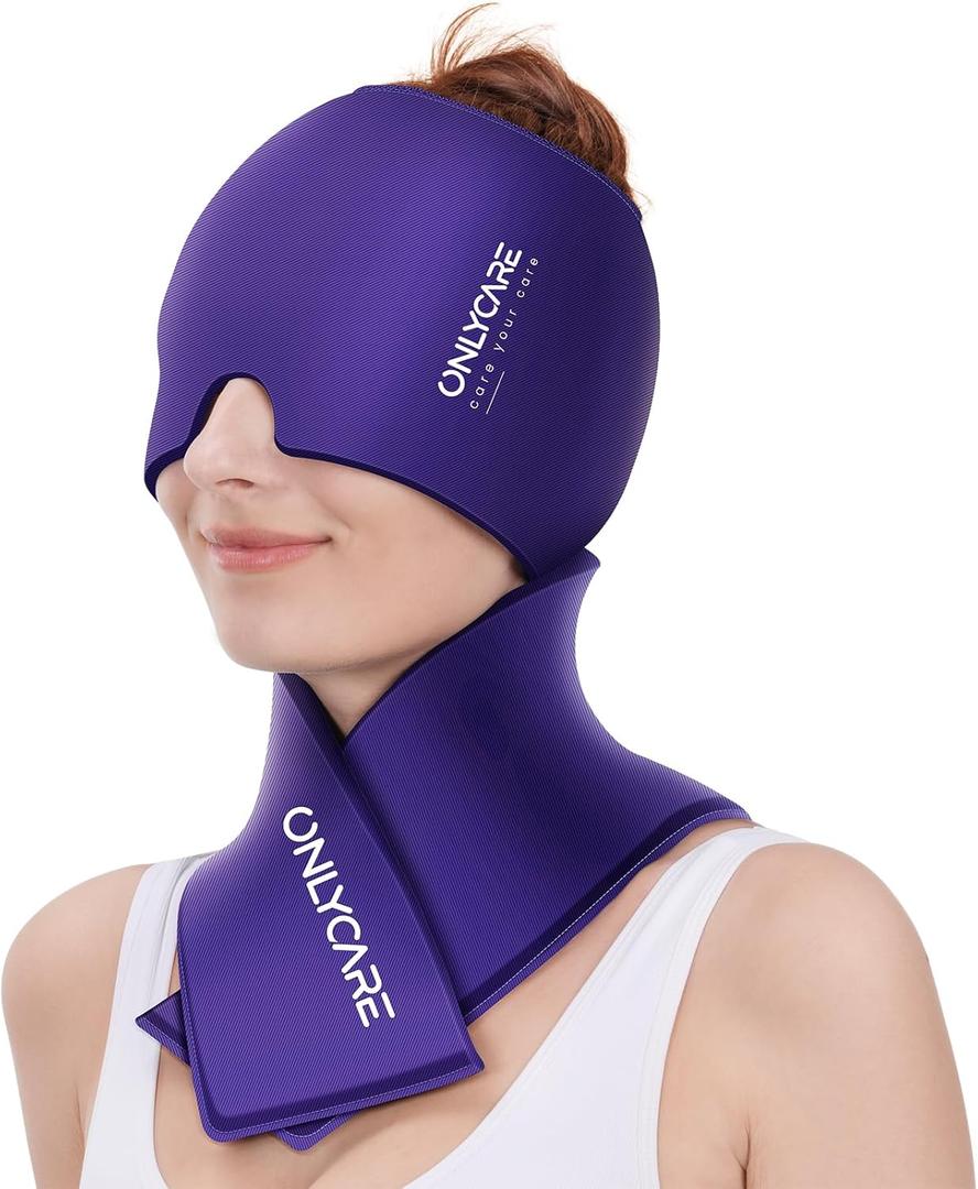 ONLYCARE Migraine Relief Cap and Neck Ice Pack Wrap Gel Set, Upgrade Headache Relief Cap and Shoulder Cold Pack, Hot and Cold Compress, Relief of Pain, Swelling, Office Pressure (Purple)