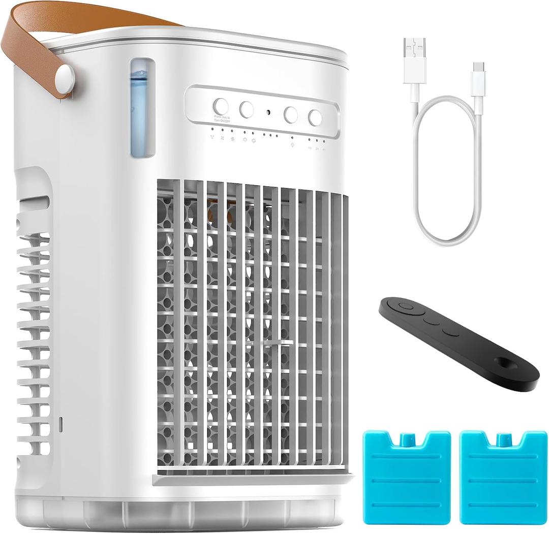 Portable Air Conditioners AC w/Remote, Mini Air Conditioner, 1.2L Water Tank & Ice Box & 2 Sprays, USB Charging, 7H Auto-off, Evaporative Air Cooler With 3Speeds, Desktop Personal Fan For HomeOutdoors