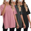 Huukeay 3 Pack Women's Oversized Gym T Shirts Cotton Short Sleeve Side Split Crewneck Tops Casual Workout Baggy Basic Tee XL