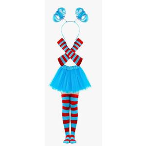 Mototo 5 PCS Tulle Tutu Costume Accessories Set, Blue 3 Layered Tulle Tutu Skirt Striped Socks Headband Gloves For Halloween