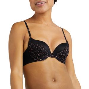 Maidenform Women's Push-Up Bra, Love The Lift Lace Demi Push-Up Bras for Women, Smoothing, Underwire, Convertible Straps (Black, M)