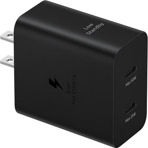 SAMSUNG 50W Duo Power Adapter Wall Charger, 2 Ports, Cable Included, Super Fast Charging 2.0 for Galaxy Phones, Tablets, USB Type C Devices, Low Standby Power Consumption, EP-T5020XBEGUS, Black