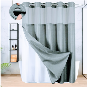 ADABOO Clear Shower Curtain with Snap-in Fabric Liner Set, Waffle Design, No Hook Washable Shower Curtain for Bathroom, Color: Grey, Size: 71"W x 75"L (Pack of 1)