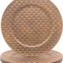 Antique Gold Charger Plates with Basketweave Texture, Set of 6, Faux Woven Plastic Service Plates for Rustic Wedding & Farmhouse Table Decor, 13 Inch (634)