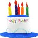 Novelty Place Blue Plush Happy Birthday Cake Hat - Unisex Adult Size Fancy Dress Party Hats - Perfect as Party Favors, Costume Accessories - Cake & 5 Multicolor Candles