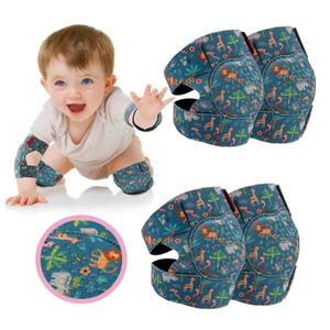 2 Pairs Baby Knee Pads for Crawling Adjustable Knee Pads Toddler Crawler Knee Protector for Infant Girl Boy Crawling (Teal Blue Animal)
