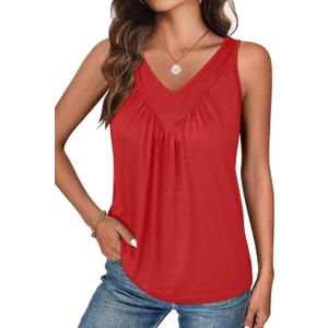 Bliwov Women's Tank Tops V Neck Ruched Workout Clothes Loose Fit Casual Sleeveless Beach Vacation Outfits Trendy Fall Blouses (X-Large, Blood Red)