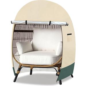 Patio Hanging Egg Chair Cover Waterproof - 420D Heavy Duty Outdoor Single Seat Wicker Swing Egg Chair with Zipper, All-Season Protector Fits 45.3" W Swing/Egg Chairs,Beige&Green