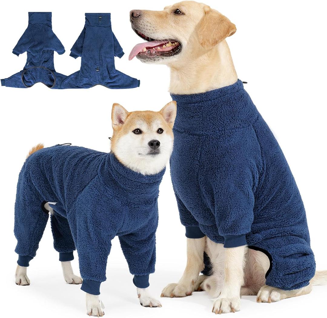 Dog Winter Coat Soft Pullover Pajamas, Warm Dog Cold Weather Coats Fleece Dogs Coat, Cozy Winter Jacket Windproof Full body Dogs Jumpsuit Onesie Fleece Sweater Clothes Apparel for Dogs (X-Large, Navy Blue)