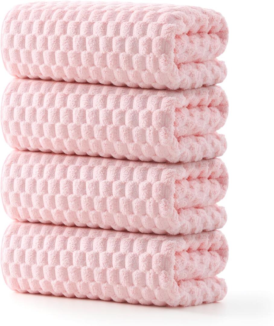 REDKISS 4 Pack Pink Microfiber Bath Towels - Extra Large Waffle Towels Set for Bathroom, Super Absorbent Towel Set of 4 Lagre, Quick Dry Bathroom Towel for Spa, Gym,Travel, Lint Free, Ultra Soft