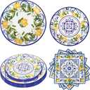 108Pcs Capri Lemon Party Plates Supplies Capri Yellow Lemon Party Plates Supplies includes Lemon Plate and Napkins Blue Tiles Mediterranean Parties Decor for Kids Birthday Baby Shower, Serves 36