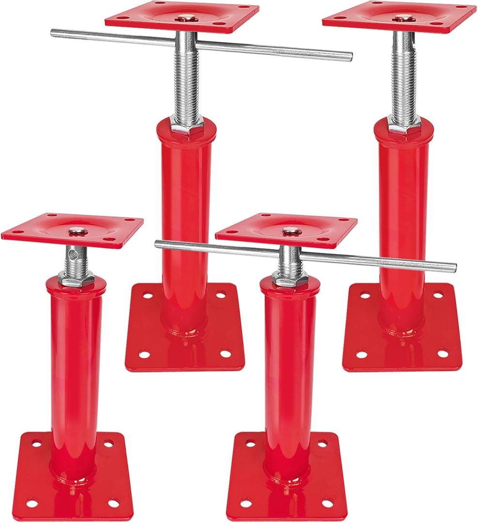 4 Pack Adjustable House Floor Jacks, 11"-16" Height Range Jack Post for Leveling, 3-5 Ton Lod Capacity Heavy-Duty Basement Support Screw Jack for House Foundation, Stairs, Porches, Roof Beams, Red