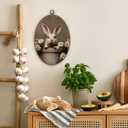 SHQIEUDH Vintage Bunny Oval Wall Art 8.6x11.4, Cottagecore Farmhouse Bunny floral Framed Canvas Prints Artwork, Rustic Rabbit Oval Wall Hanging Decor for Living Room Home Bedroom Kitchen