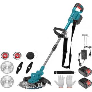 Electric Weed Wacker Cordless, Battery Powered Weed Eater String Battery, 21V Electric Weed Eater, for Lawn, Bush Trimming(with 2 x 4.0Ah Batteries and Fast Charger Included) (Blue)