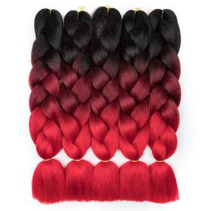Ombre Braiding Hair Synthetic Jumbo Braids Hair Extensions Good Cheap High Temperature Fiber Afro Crochet Twist Weave Hair 24 inch 500 Gram 5 Bundles Weave 3 Tone Color Black/Burgundy/Red
