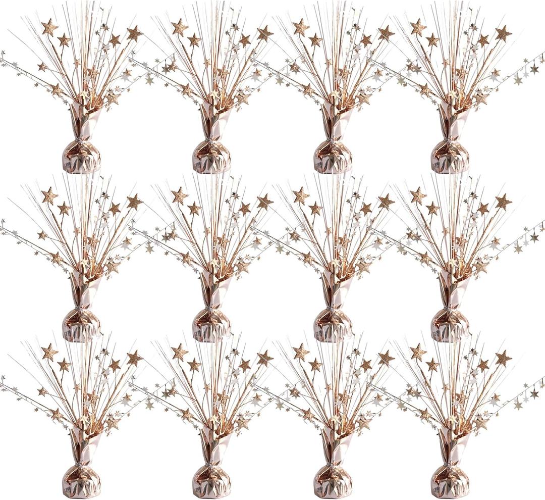 12 Pack Metallic Rose Gold Foil Spray Centerpieces Stars Brust Table Centerpieces for Wedding Birthday Anniversary Holiday Party Decor, Metallic Star Balloon Wights for Party