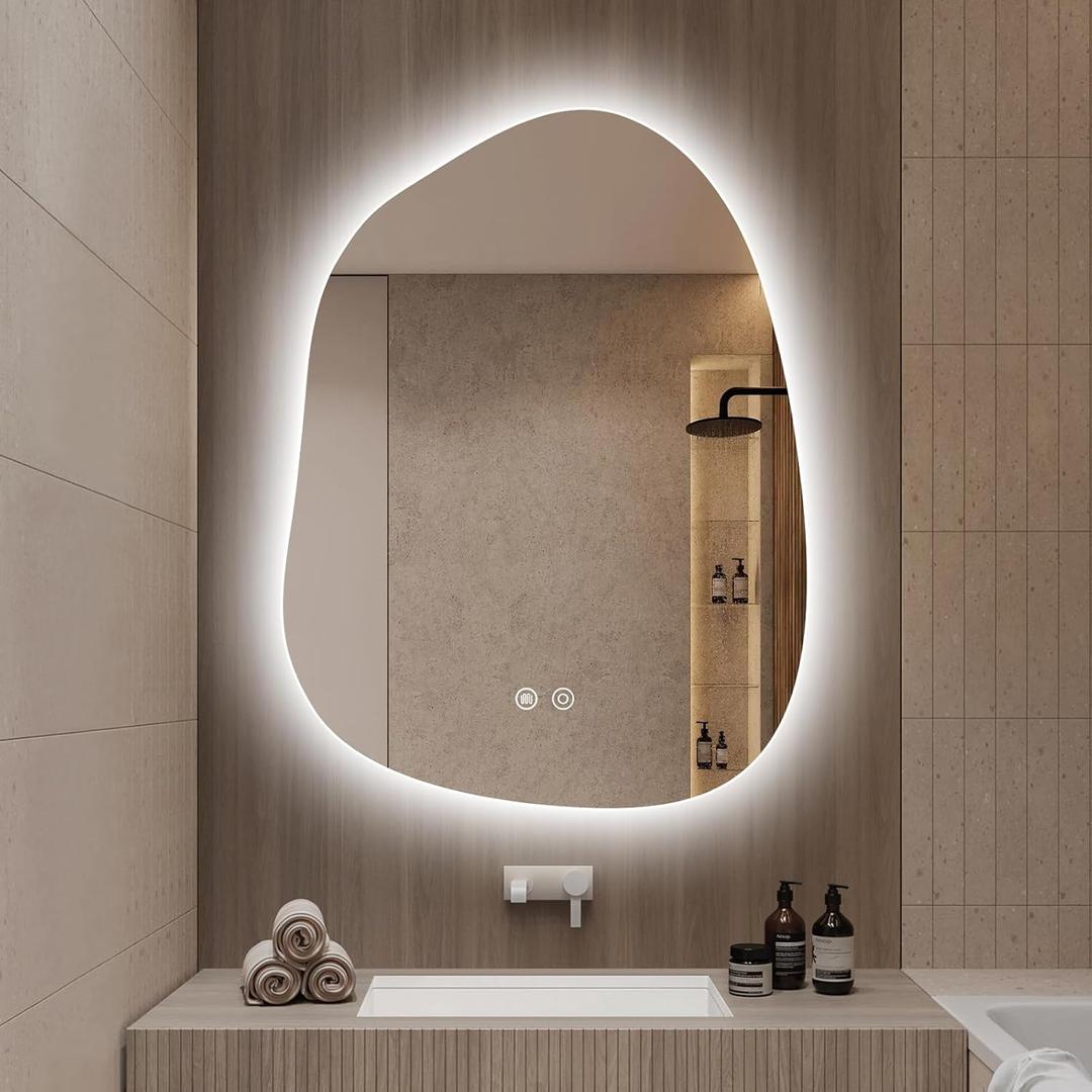 Niccy Irregular LED Bathroom Mirrors, Backlit Vanity Mirror, 24"x32"