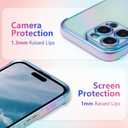 ZTOFERA for iPhone 14 Pro Case 6.1 inch,Cute Colorful Iridescent Plating Edge Case with Love Hearts Pattern,Camera Lens Protection Shockproof Phone Case for Women Girls,Iridescent Blue