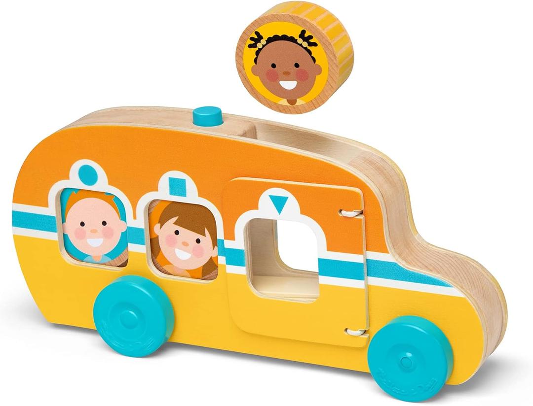 Melissa & Doug GO Tots Wooden Roll & Ride Bus with 3 Disks School Bus Toys for Babies and Toddlers - FSC-Certified Materials