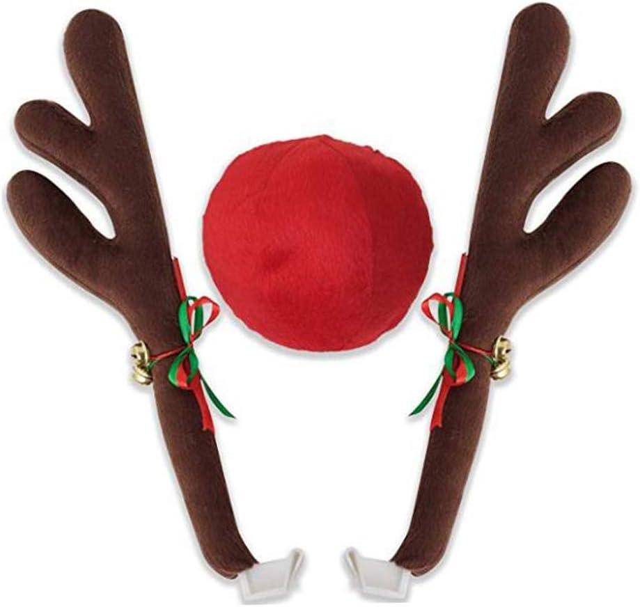 Christmas Reindeer Antlers Car Decoration Kit Plush Rudolf Auto Reindeer and Red Nose Set with Jingle Bells - Best Chrictmas Gift Choice