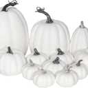 CCINEE 12PCS White Artificial Pumpkins,Assorted Size Foam Pumpkins for Halloween Thanksgiving Fall Table Centerpiece Party Decoration