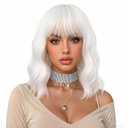 eNilecor White Wig,Short Bob Wig for Women, Curly Wavy Colored Wigs with Air Bangs, 14" Natural Looking Heat Resistant Synthetic Hiar Replacement Wigs for Party, Cosplay, Fun, Daily Wear
