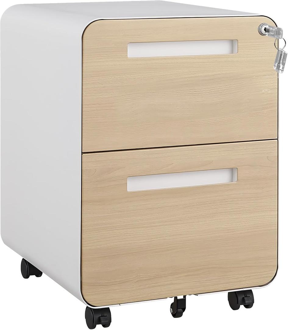 2 Drawer Mobile File Cabinet with Lock, Under Desk Metal Filing Cabinet