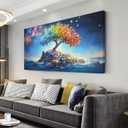 GAFSING Rainbow Colors Tree Wall Art for Living Room Office Fantasy Art Cosmic Ocean Surreal Landscape Tree of life Painting Prints Magical Canvas Artwork Dining Bedroom Decor, 40"L x 20"W