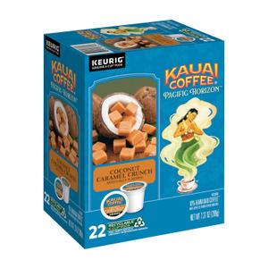 Kauai Coffee K-Cup Pods for Keurig Brewers Arabica Coffee, 10% Hawaiian Medium Roast, Nutty Caramel with Tropical Coconut Coconut Caramel Crunch, 1 Pack of 22 Single Serve K-Cups (EXP 03/05/27)