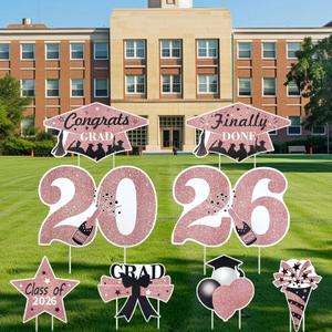 Graduation Yard Signs 2026, Pink Class of 2026 Graduation Decor Outdoor, Congrats Grad Lawn Signs with Stakes, Grad Party Decorations for High School College Graduation Celebration