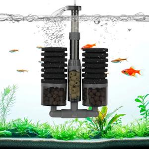 AQQA Aquarium Filter, Dual Sponge Fish Tank Filters, Multi-Stage Filtration Clean Water, Adjustable 360°Water Outlet, Air Stone Dissolved Oxygen, Suitable for Freshwater and Saltwater S(10-40 Gallon)
