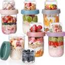 Wells 6 Pack Overnight Oats Containers with Lids, 16 OZ Dual Layer Yogurt Containers with Dry and Wet Separation, Airtight Leak Proof Oatmeal Jar for Chia Pudding, Breakfast, Cereal