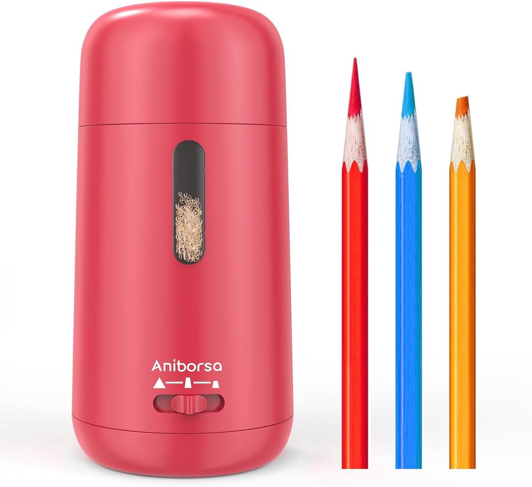 Aniborsa utomatic Electric Pencil Sharpener - Auto Feed, Auto Stop & Auto Eject, Rechargeable for Classroom, Home, School, Office, Rose Red