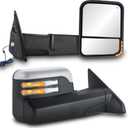 Pair Power Heated Towing Mirrors Compatible for 2002-08 Dodge 1500, 2003-09 Ram 2500 3500 w/Led Flashing Turn Signal Side Tow Mirror Extendable Flip Fold (Chorme)