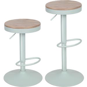 Kidol & Shellder Bar Stools Set of 2 Round Adjustable Swivel Barstools Modern Backless Bar Chairs Wooden Seat Counter Height Stools Armless for Kitchen Island, Cafe, Dining Room (Mint Green)