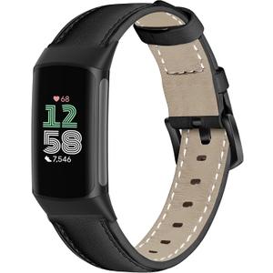 Leather Watch Bands Compatible with Fitbit Charge 6/Charge 5,Genuine Leather Replacement Straps for Charge 6/Charge 5 for Women Men.