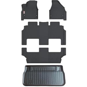 Floor Mats Accessoires 3 Row Liners Set & Cargo Liner Custom Fit for 2017-2025 Chrysler Pacifica Hybrid Touring L/Hybrid Touring Models(7 or 8 Passenger Models),TPE All Weather Car Mat