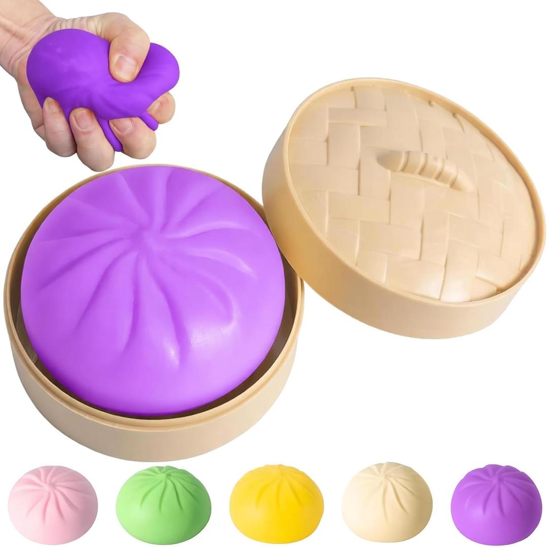Dumpling Squishy, Mystery Squishy Dumpling Box, Sensory Stress Ball Squeeze Toys for Stress Relief, Cute Soft Decompression Dough, Birthday Gift (Purple)
