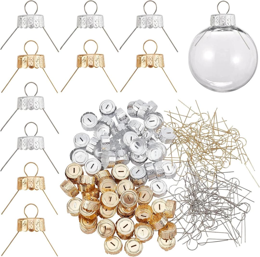 arricraft About 200 Pcs Christmas Round Ornament Cap, 0.73inch Aluminum Ornament Cap Replacement Hangers Caps for Glass Porcelain Ceramic Christmas DIY Decorations